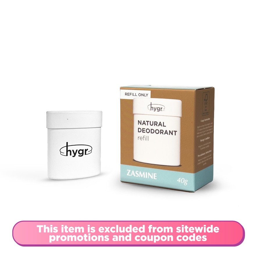 Natural Deodorant in Zasmine Refill 40g
