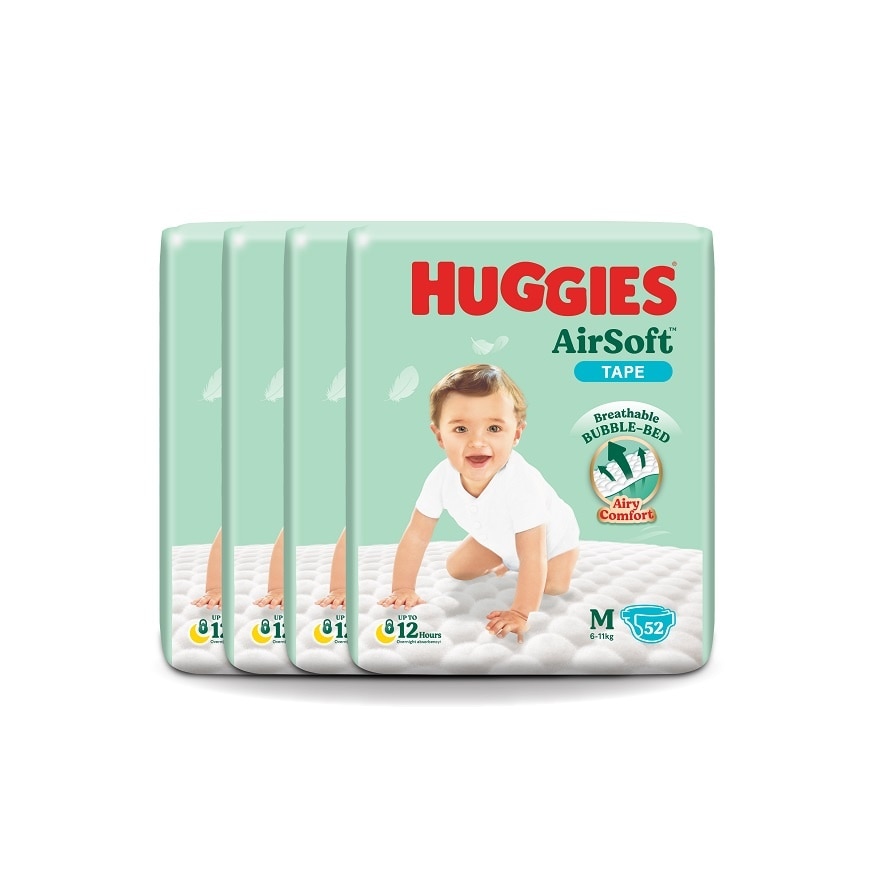 AirSoft Tape Diapers M 52s (4 Packs) Breathable and soft diapers for baby