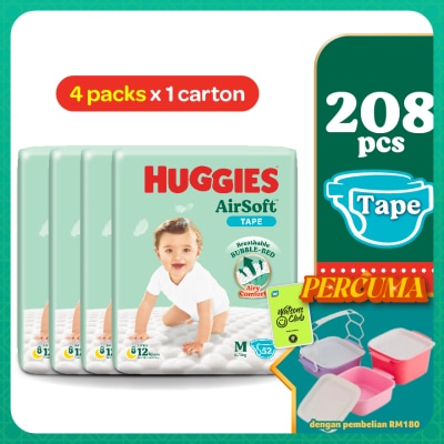 HUGGIES - AirSoft Tape Diapers M 52s (4 Packs) Breathable and soft diapers for baby