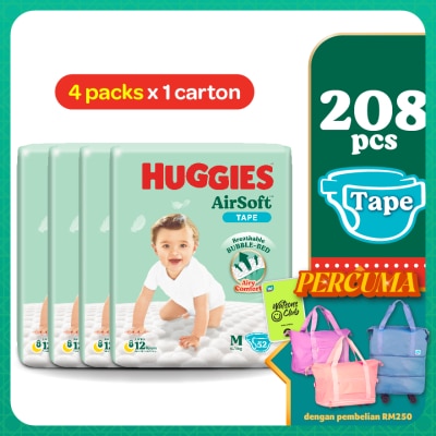 HUGGIES AirSoft Tape Diapers M 52s (4 Packs) Breathable and soft diapers for baby