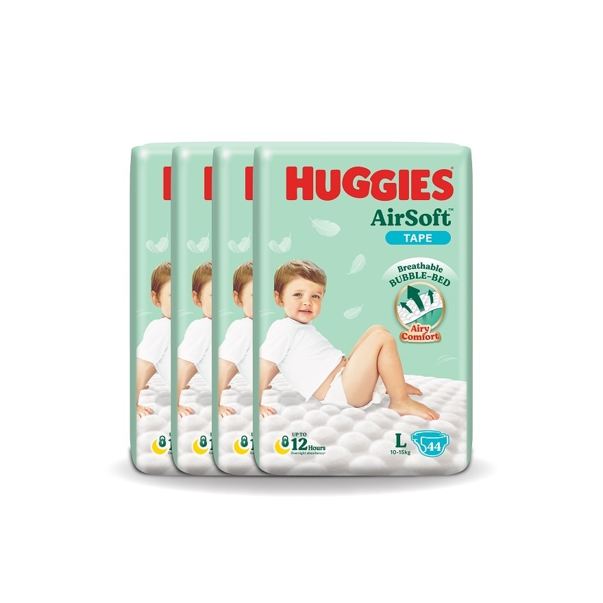 AirSoft Tape Diapers L 44s (4 Packs) Breathable and soft diapers for baby