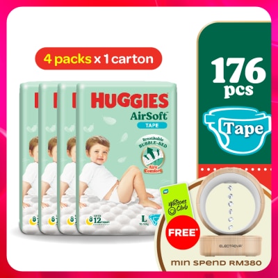 HUGGIES - AirSoft Tape Diapers L 44s (4 Packs) Breathable and soft diapers for baby