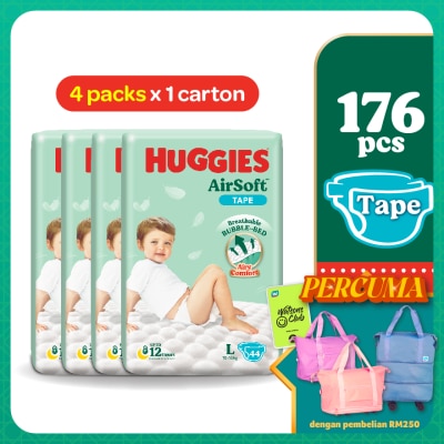 HUGGIES AirSoft Tape Diapers L 44s (4 Packs) Breathable and soft diapers for baby
