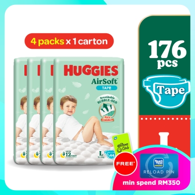 HUGGIES AirSoft Tape Diapers L 44s (4 Packs) Breathable and soft diapers for baby image