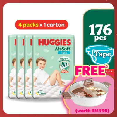HUGGIES AirSoft Tape Diapers L 44s (4 Packs) Breathable and soft diapers for baby