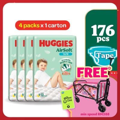 HUGGIES AirSoft Tape Diapers L 44s (4 Packs) Breathable and soft diapers for baby