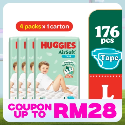 HUGGIES AirSoft Tape Diapers L 44s (4 Packs) Breathable and soft diapers for baby