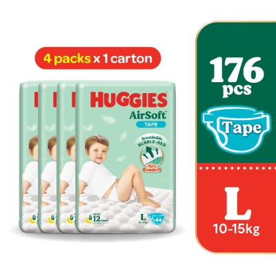 HUGGIES - AirSoft Tape Diapers L 44s (4 Packs) Breathable and soft diapers for baby
