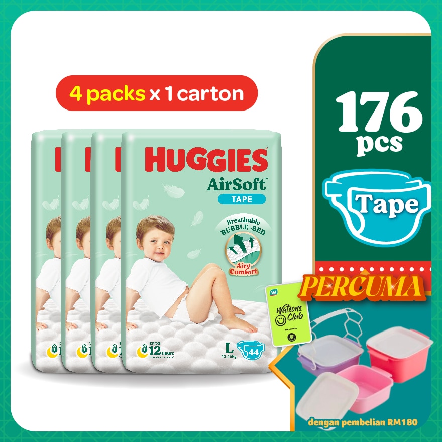 AirSoft Tape Diapers L 44s (4 Packs) Breathable and soft diapers for baby