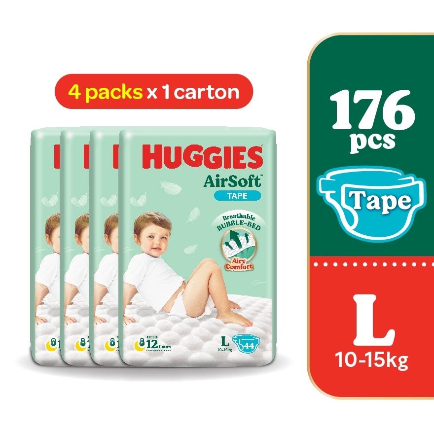 AirSoft Tape Diapers L 44s (4 Packs) Breathable and soft diapers for baby