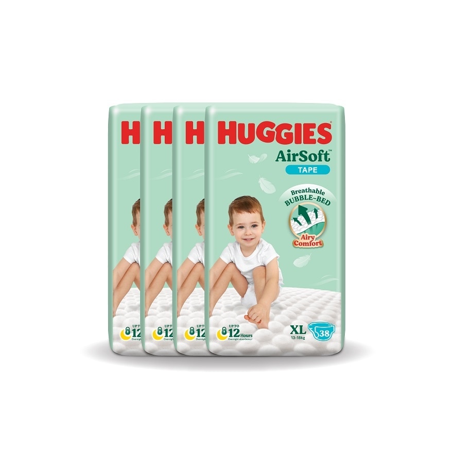 AirSoft Tape Diapers XL 38s (4 Packs) Breathable and Soft diaper