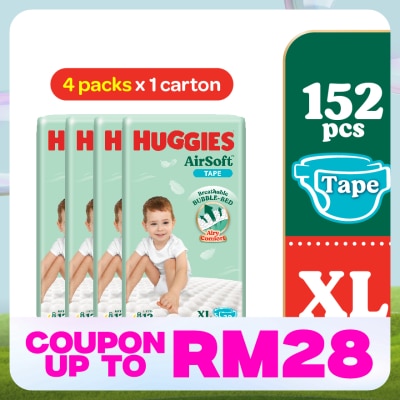 HUGGIES AirSoft Tape Diapers XL 38s (4 Packs) Breathable and Soft diaper