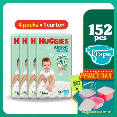 HUGGIES - AirSoft Tape Diapers XL 38s (4 Packs) Breathable and Soft diaper