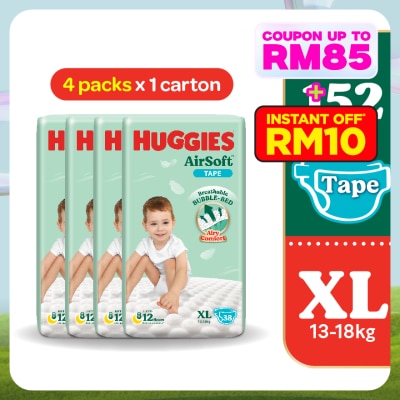 HUGGIES AirSoft Tape Diapers XL 38s (4 Packs) Breathable and Soft diaper