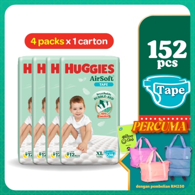 HUGGIES AirSoft Tape Diapers XL 38s (4 Packs) Breathable and Soft diaper