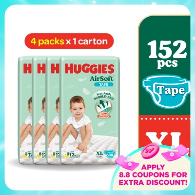 HUGGIES - AirSoft Tape Diapers XL 38s (4 Packs) Breathable and Soft diaper