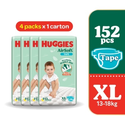 HUGGIES AirSoft Tape Diapers XL 38s (4 Packs) Breathable and Soft diaper