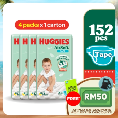HUGGIES - AirSoft Tape Diapers XL 38s (4 Packs) Breathable and Soft diaper