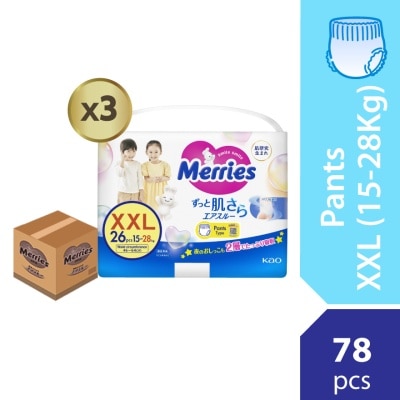 MERRIES Merries Super Premium Pants Baby Diaper Super Jumbo pack (15-28kg) XXL 26s x3