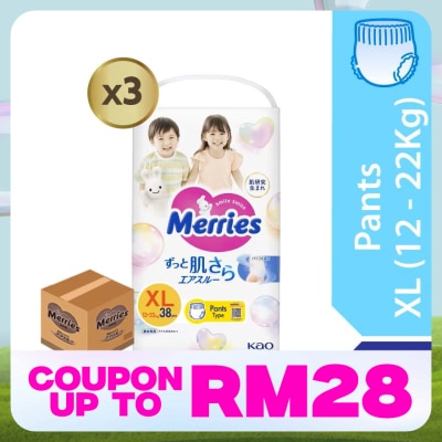 MERRIES Merries Super Premium Pants Baby Diaper Super Jumbo pack (12-22kg) XL 38s x3