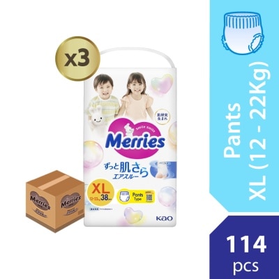 MERRIES Merries Super Premium Pants Baby Diaper Super Jumbo pack (12-22kg) XL 38s x3