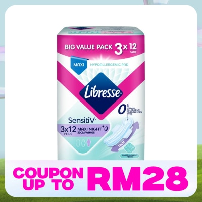 LIBRESSE SensitiV Maxi Night Wings 32cm 3x12s