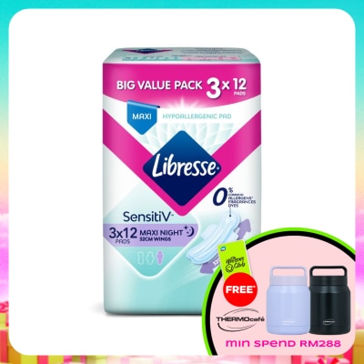 LIBRESSE - SensitiV Maxi Night Wings 32cm 3x12s