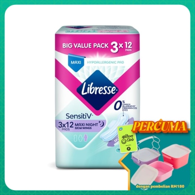 LIBRESSE - SensitiV Maxi Night Wings 32cm 3x12s