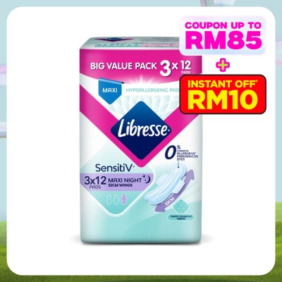 LIBRESSE SensitiV Maxi Night Wings 32cm 3x12s