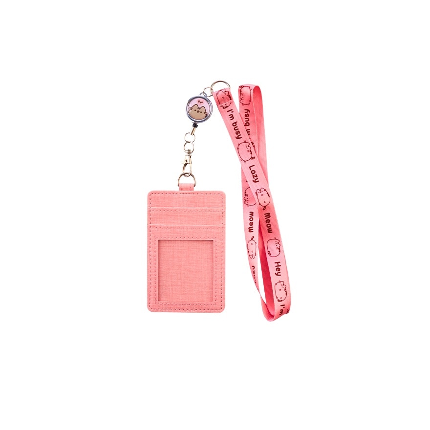 Lanyard Card Holder with Retractable Metal Badge Pink Color 1S