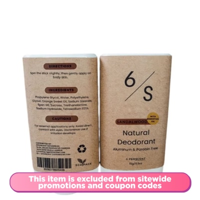 6 PERSCENT Sandalwood Natural Deodorant 15g