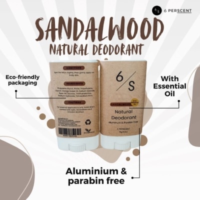 6 PERSCENT Sandalwood Natural Deodorant 15g