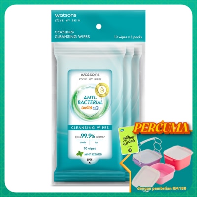 WATSONS - Antibacterial Cooling Cleansing Wipes 10S X 3