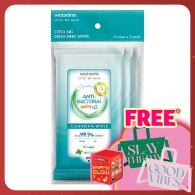 WATSONS Antibacterial Cooling Cleansing Wipes 10S X 3