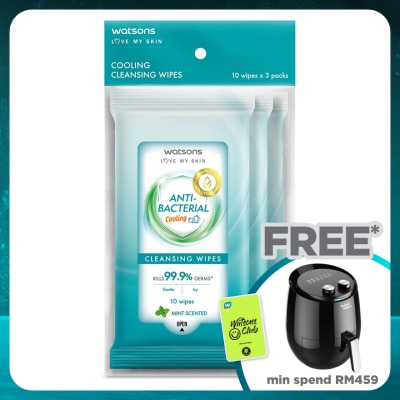 WATSONS Antibacterial Cooling Cleansing Wipes 10S X 3
