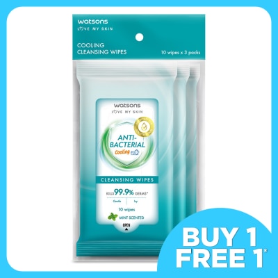 WATSONS Antibacterial Cooling Cleansing Wipes 10S X 3