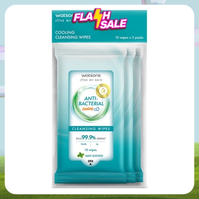 WATSONS Antibacterial Cooling Cleansing Wipes 10S X 3
