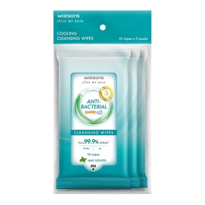 WATSONS Antibacterial Cooling Cleansing Wipes 10S X 3