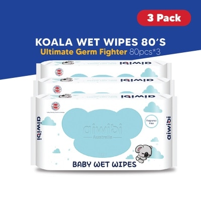 AIWIBI Baby Koala Wet Wipes (Fragrance-Free 80's x 3Pack)