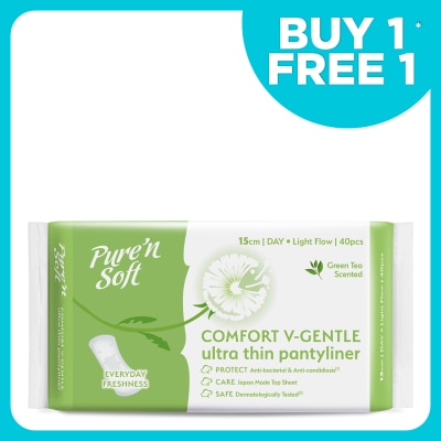 PURE'N SOFT Ultra Thin Pantyliner Green Tea Scented 15cm 40's