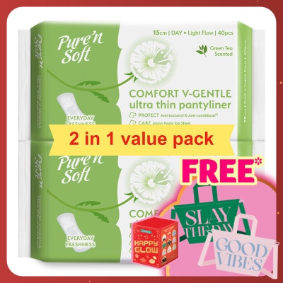 PURE'N SOFT Ultra Thin Pantyliner Green Tea Scented 150mm 2X40's