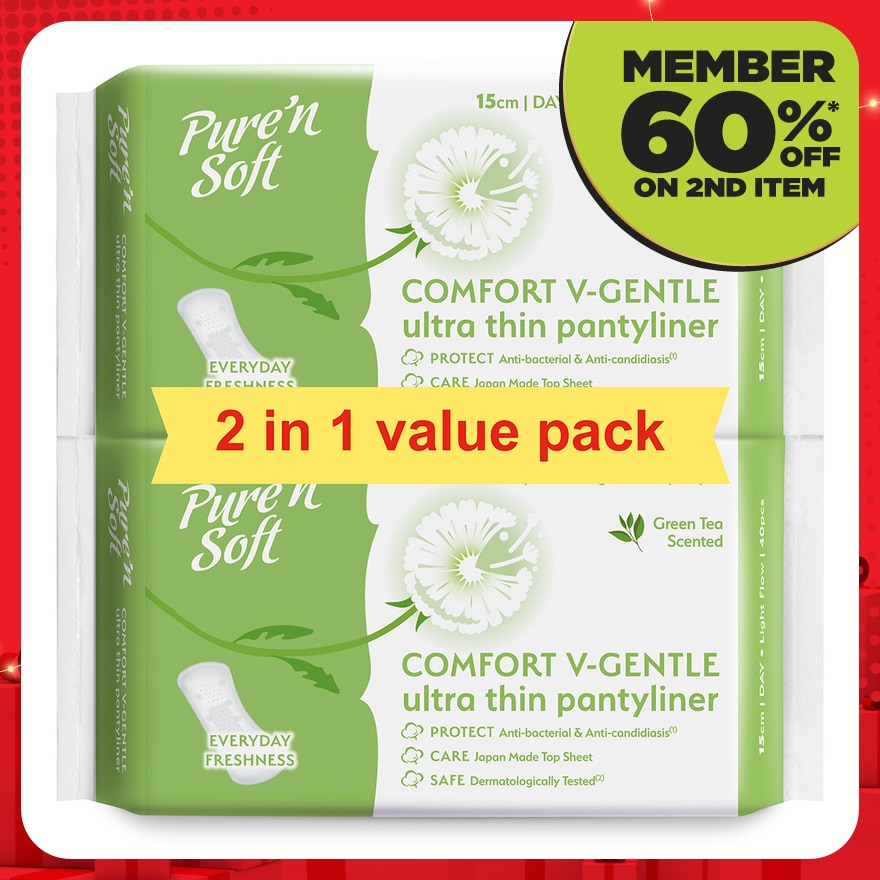 Ultra Thin Pantyliner Green Tea Scented 150mm 2X40's