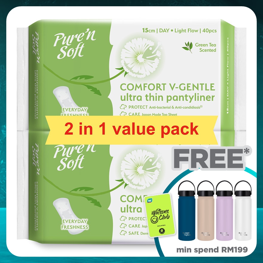 Ultra Thin Pantyliner Green Tea Scented 150mm 2X40's