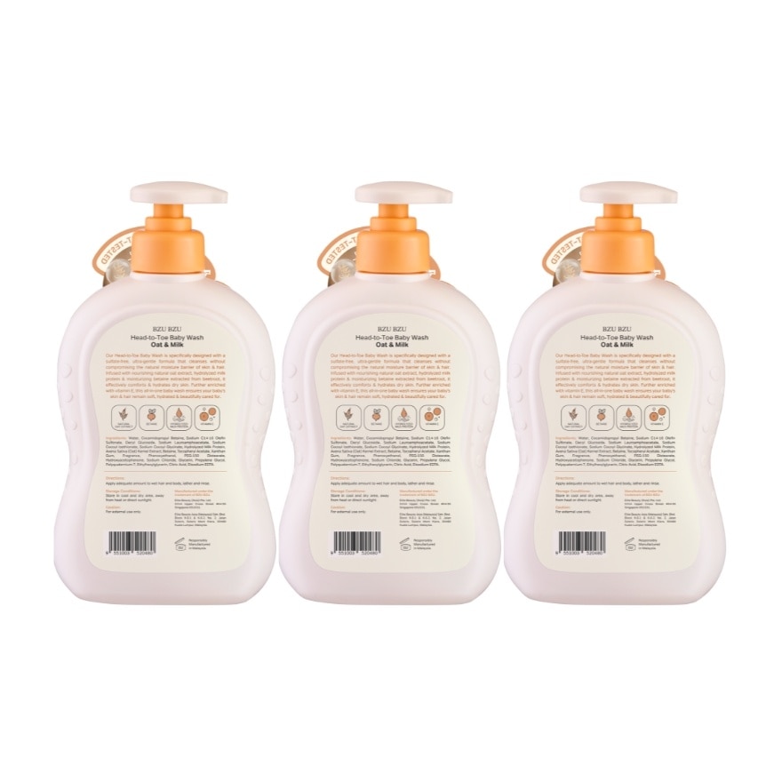 Baby Head-to-Toe Wash (Oat+ Milk) - 600ml x3