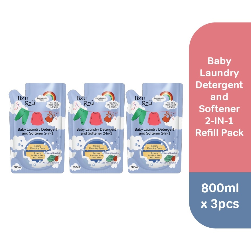 Baby Laundry Detergent and Softener 2-in-1 - 800ML Refill x3