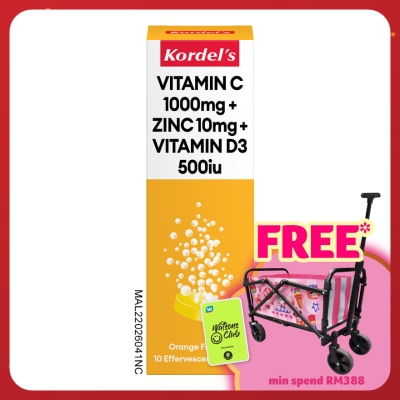 KORDEL'S Effervescent Vitamin C 1000mg + Zinc 10mg +Vit D3 500IU 10s