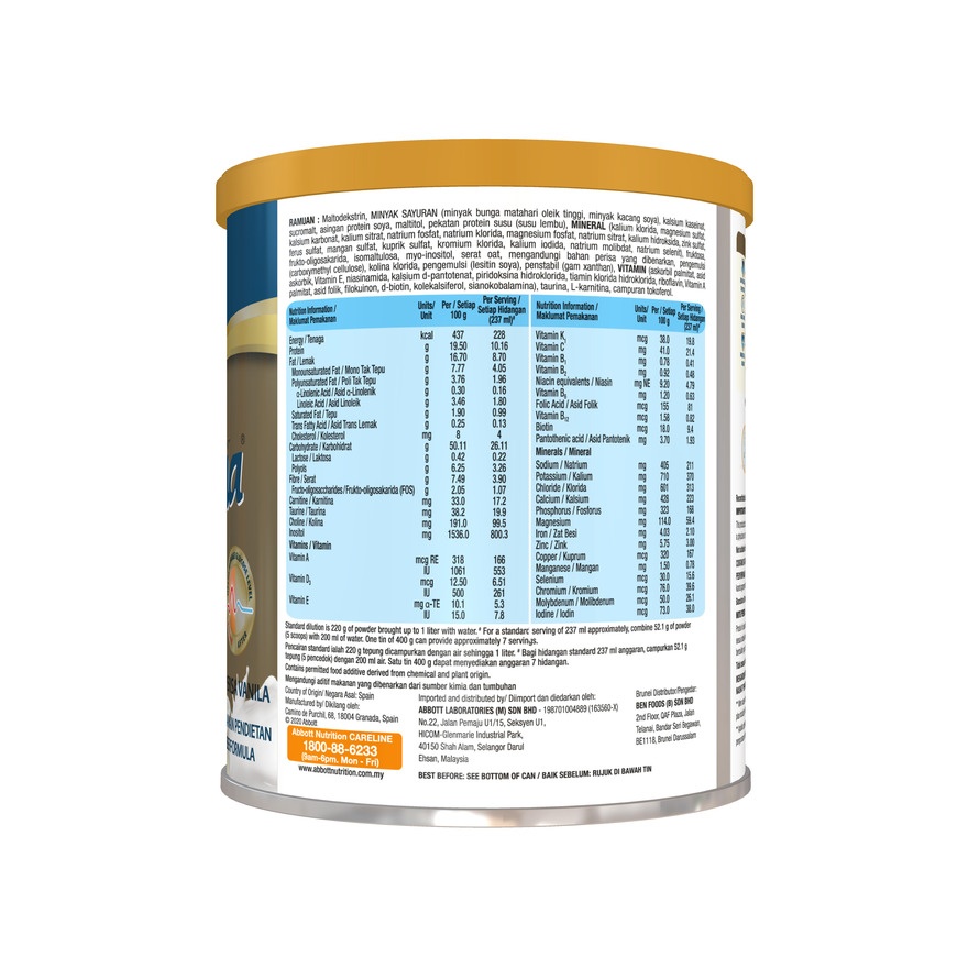 Vanilla Nutrition for Diabetes 400g (Diabetic Nutrition Formula) image