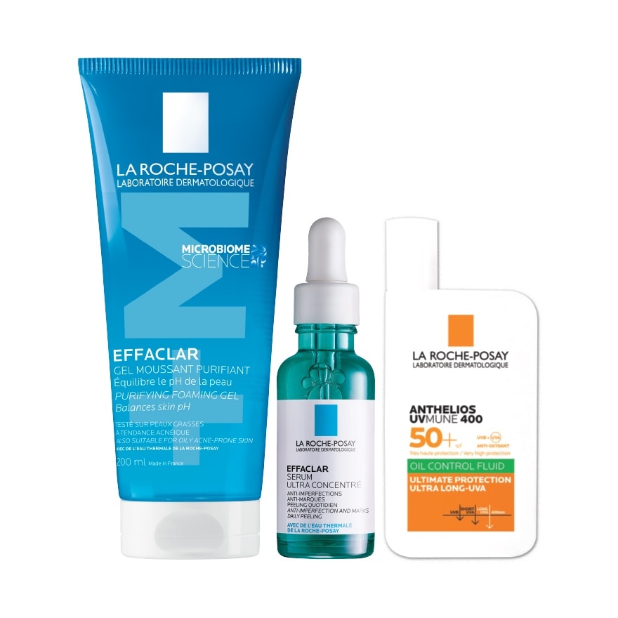 Effaclar Foaming Gel 200ml, Effaclar Serum Anti-Acne Concentrate 30ml & Anthelios UVMune SPF50+ 50ml