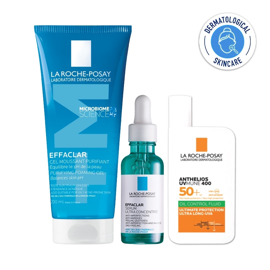 Effaclar Foaming Gel 200ml, Effaclar Serum Anti-Acne Concentrate 30ml & Anthelios UVMune SPF50+ 50ml