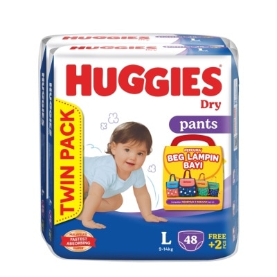 HUGGIES Dry Pants Diapers Value Twin Pack L (48SX2) FOC Diaper Bag (On-Pack Random Design)